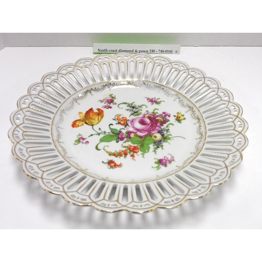 Schuman Bavaria Porcelain 10" Dresden Flower Plate Lattice Edge JC134